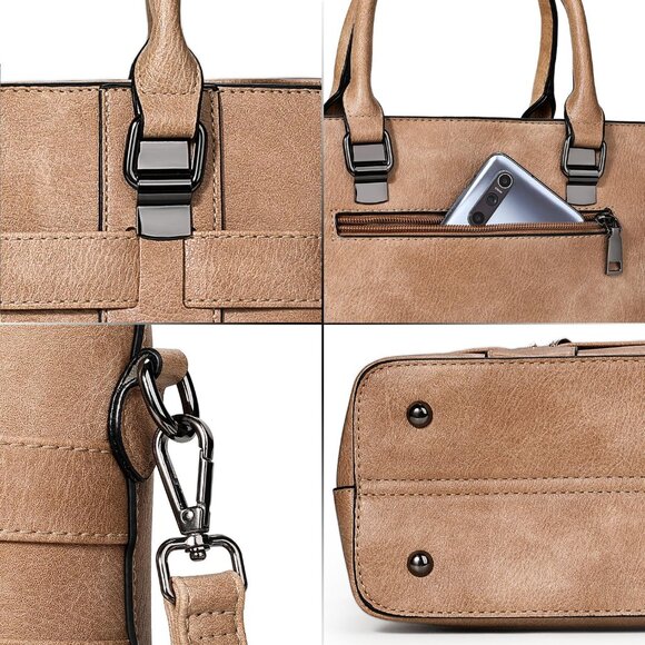 PU Leather Weave Brown Shoulder Bag for Women Elegant Top Handle Designer Purse - Picture 6 of 7